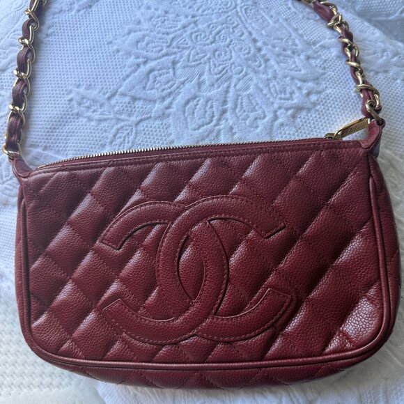 Chanel Burgundy Quilted Mini Bag in Caviar Leather w/ Gold Hardware - Picture 1 of 11